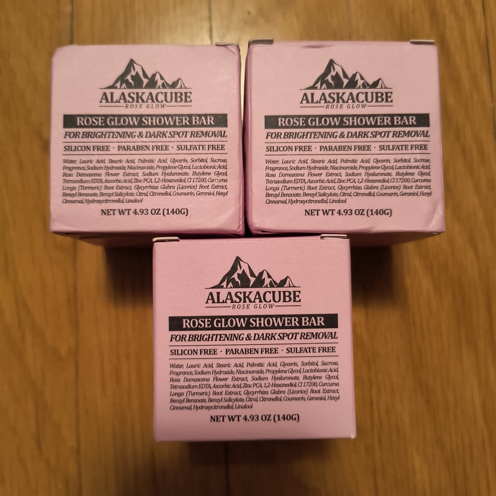3 Pks Alaskacube Body Face Wash Rose Glow Perfumed Shower Rosy 4.9oz No Silicone